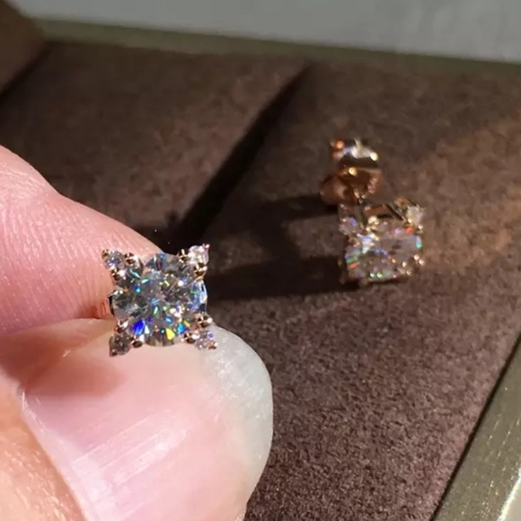 Rose Gold Plated CZ Earrings - Picture 4 of 5